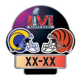 Super Bowl LVI Dueling Helmets Final Score Pin